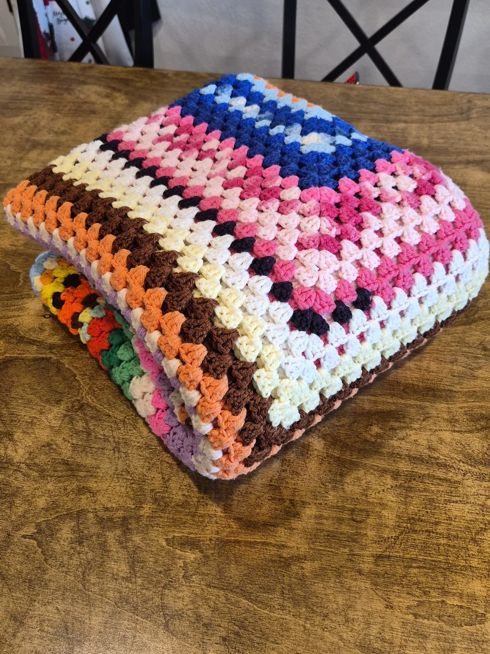 Handmade Multicolor Crochet Blanket - Vibrant Striped Throw
